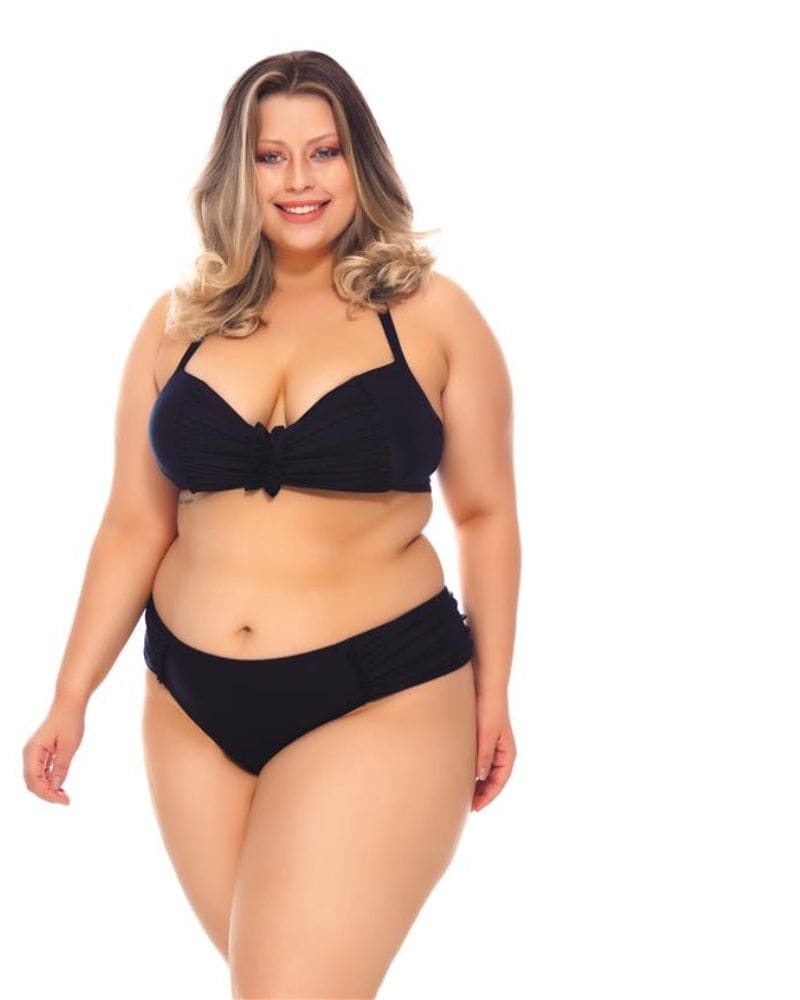Front of a model wearing a size 16 Padded Bikini Top With Draped Effect in Black by Lehona. | dia_product_style_image_id:267581